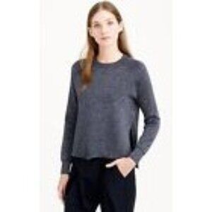 2.  J. CREW Sparkle Side Slit Sweater Dark Metallic Blue Black Crewneck  Sz XS